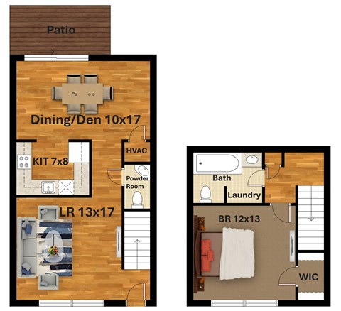 A floor plan of a house with a patio, dining room, laundry room, and WIC.